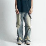detachable leather chain washed baggy jeans for men and women straight streetwear casual denim trousers oversized cargo pants combat utility trousers