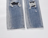 street wear washed hole destroyed skinny jeans denim hip hop blue cylinder male casual slim jeans pants ripped denim trousers unique jeans style 255