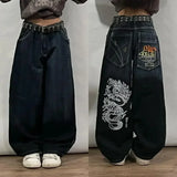 street popular gothic print spot jeans men y2k new harajuku casual loose straight wide leg pants couple joker punk denim trouser unique jeans style 2774