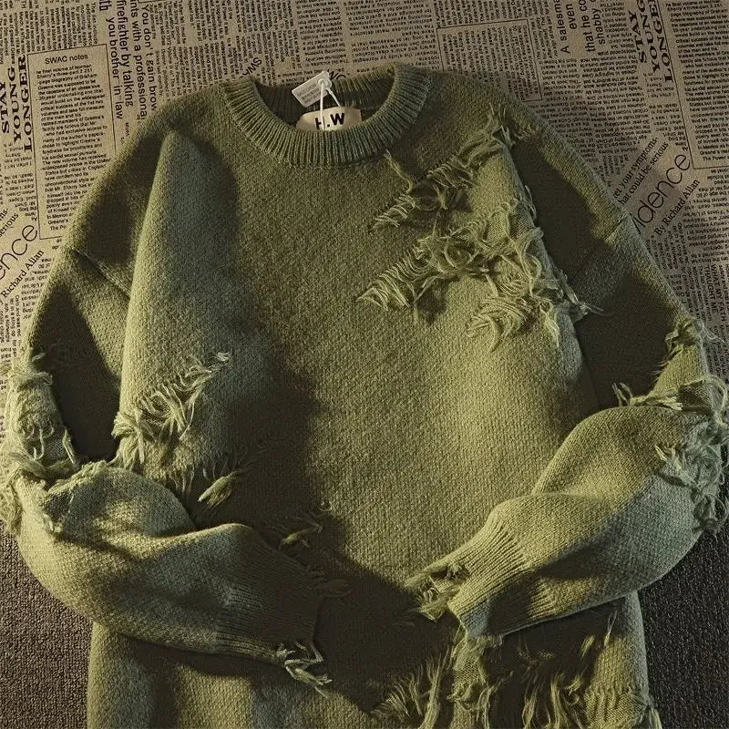 grunge oversized knit streetwear piece for layered look and winter street fits, ideal for men’s fashion and seasonal streetwe