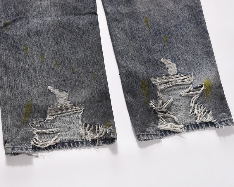 frayed hole distreesed big hole baggy jeans for men and women pantalones hombre streetwear y2k casual denim trousers oversized unique jeans style 5907