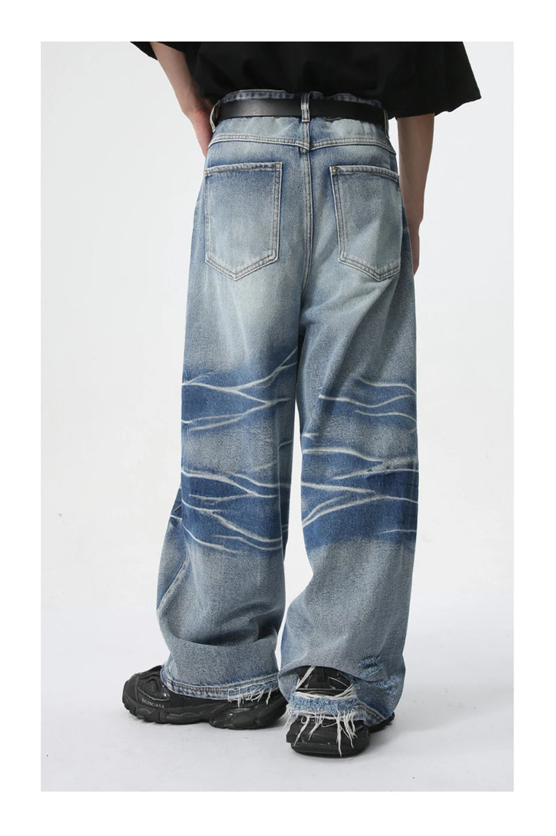 vintage blue baggy jeans man loose straight denim pants harajuku hip hop jeans trousers men unique jeans style 695
