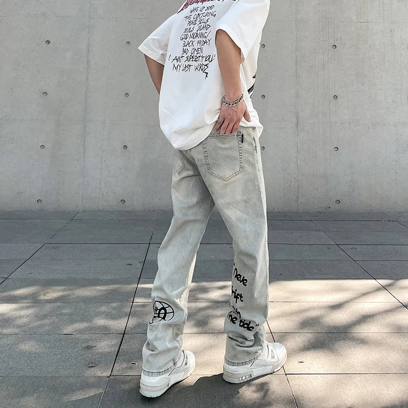american gothic letter mens baggy jeans y2k retro harajuku straight denim trousers hip hop fashion printed jean man pants vintage washed jeans