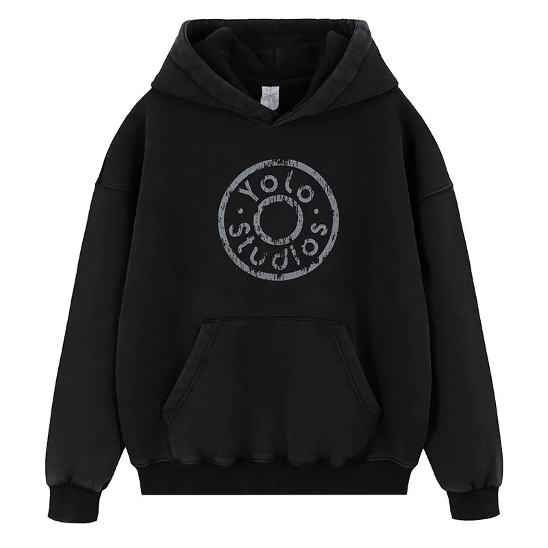 Street skate hoodie with edgy punk lettering and texture