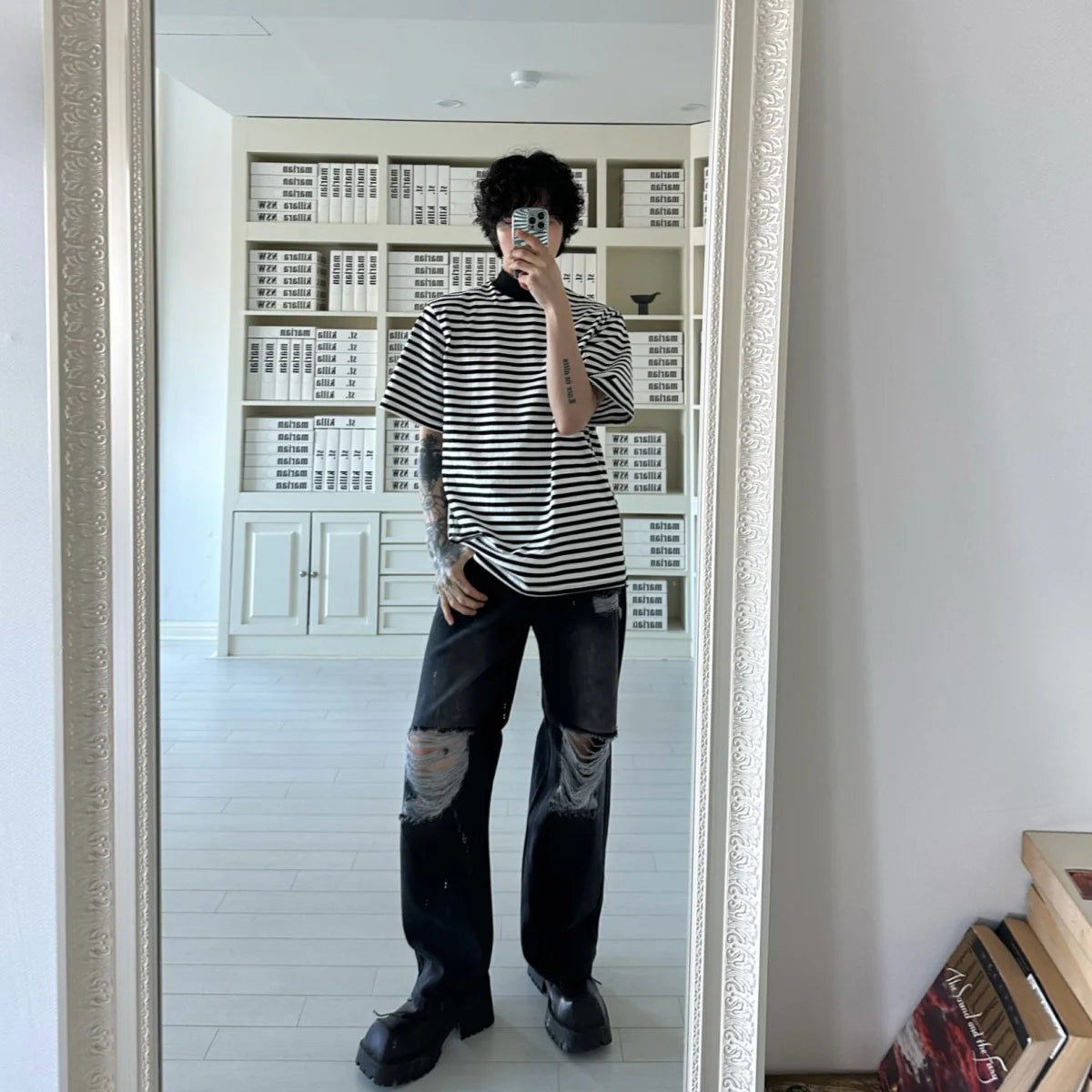 Cyberpunk Oversized shirt – Summer New Men Korean Style Loose Bottoming Shirt Black And