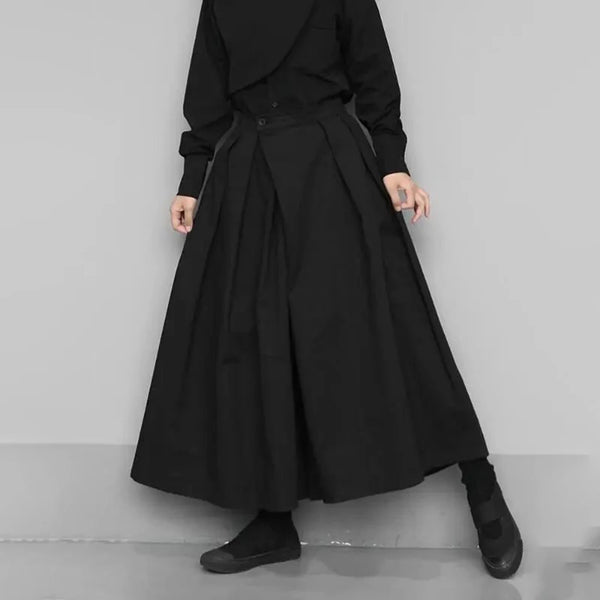 trendy gothic loose casual culottes mens japanese wide leg pants new oversize design streetwear dark black trousers male clothes relaxed fit trousers