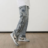 men fashion denim jeans casual bottom button open straight jeans with pockets hip hop streetwear zipper cargo joggers jean pants unique joggers style 2518