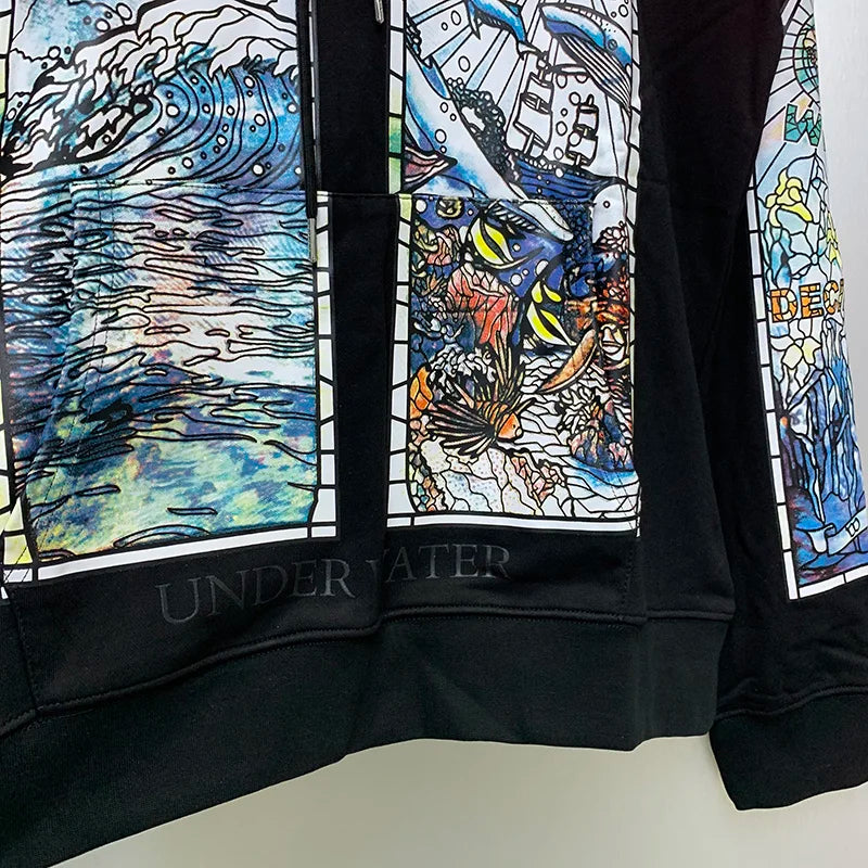 24Ss Autumn And Winter Who Decides War Hoodies Vintage City Cartoon Pr