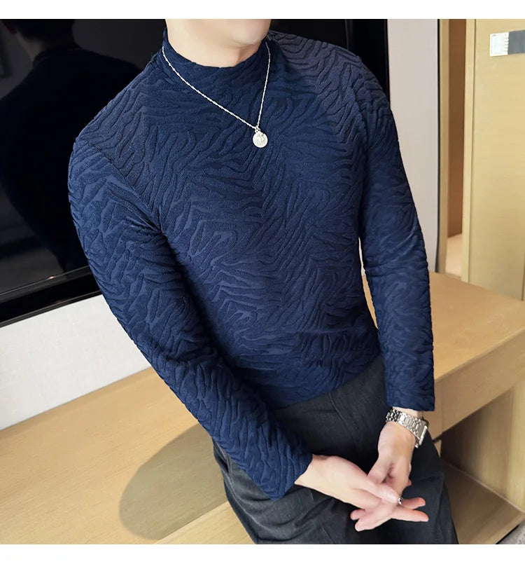 Cyberpunk Crying character – Semi Turtleneck Stretch Slim Fit T Shirt Men Long Sleeve Thi