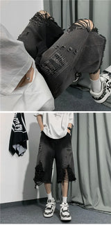 New Style Ripped Denim Shorts Men's Clothing 2024 Summer Five-point Korean Casual Youth Straight Trousers Boutique Clothing