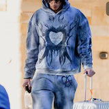 Retro Tie Dyed Love Printed Fleece Pullover Hooded Hoodies For Men And