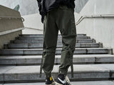hip hop loose fit elastic waist cargo pants side big pocket ankle pants with belt mens drewstring military sweatpants joggers unique joggers style 4645