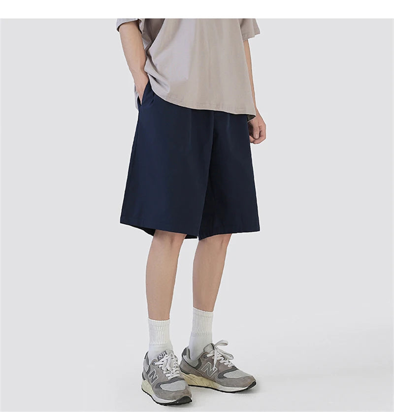 summer mens solid color straight shorts 2024 casual y2k wide leg short pants casual streetwear sweat baggy bermudas hombre unique shorts style 3335