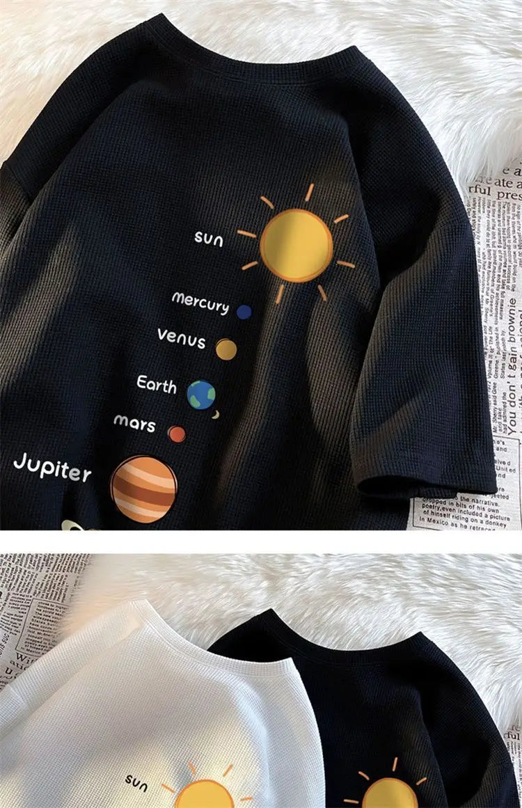 Trapwear Aesthetic piece – Waffle Short Sleeved T Shirt Mens Summer Trendy Casual Loose