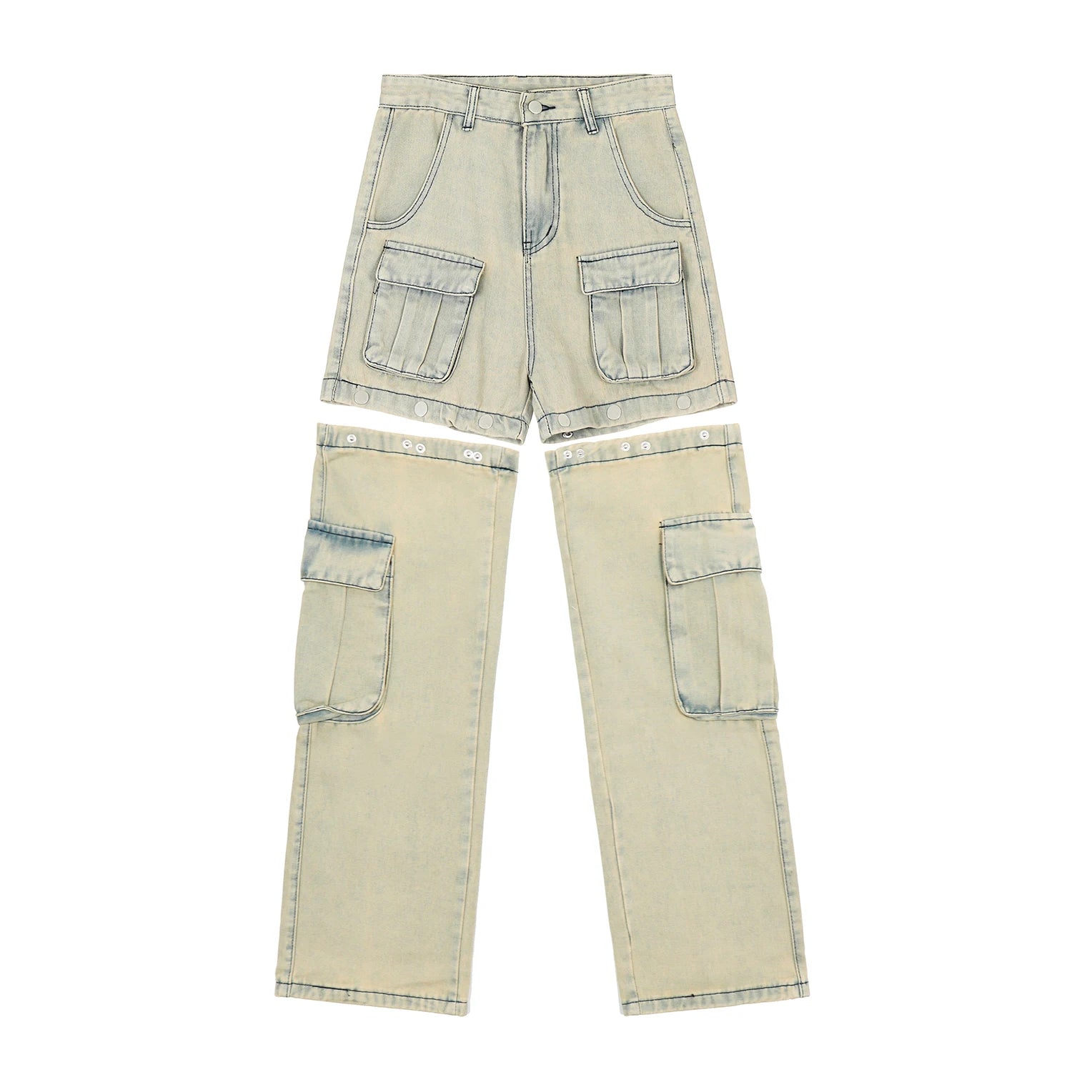 american retro buttons detachable design wide cargo jeans mens womens straight leg pants hip hop washed jeans overall 2023 baggy cargo bottoms
