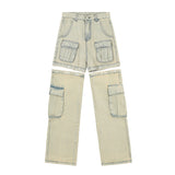american retro buttons detachable design wide cargo jeans mens womens straight leg pants hip hop washed jeans overall 2023 baggy cargo bottoms