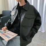 2023 Autumn New Leather Clothing Men Tooling Jacket Fashion Loose Motorcycle Clothing PU Leather Jacket Boutique Clothing