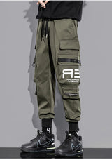 mens cargo pants elastic waist trousers with pockets streetwear hip hop loose fit ankle drawstring military sweatpants joggers unique joggers style 2521