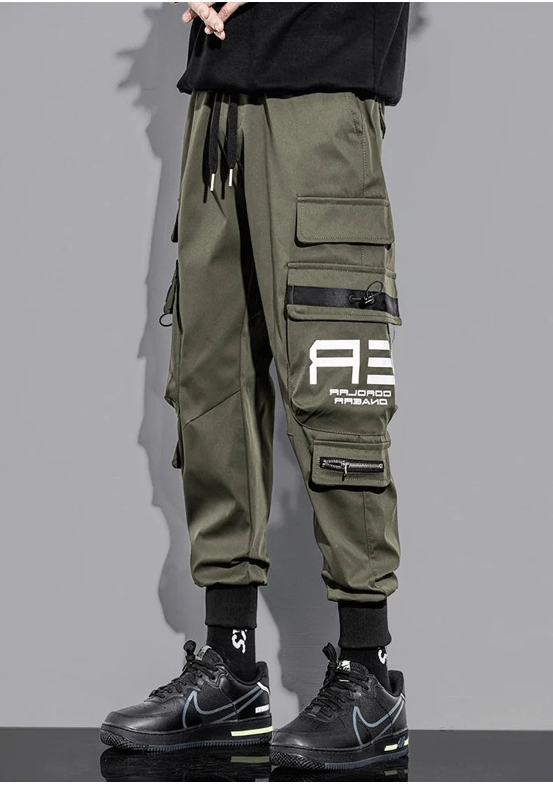 mens cargo pants elastic waist trousers with pockets streetwear hip hop loose fit ankle drawstring military sweatpants joggers unique joggers style 2521