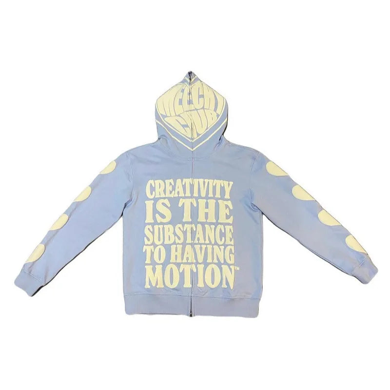 Y2K Clothes Zipper Hoodie Men Gothic Harajuku Foam Printed High Street