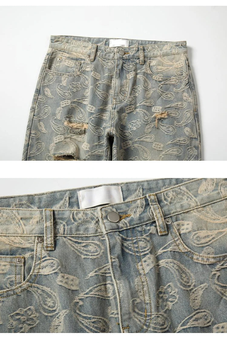 fashion paisy denim jeans mens destoryed holes zipper jeans pants hip hop streetwear new summer casual joggers loose jeans pants unique joggers style 2247