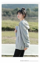 Grey Sweatshirt Hooded Casual Cotton Cardigan Sweatshirts Gray Women C