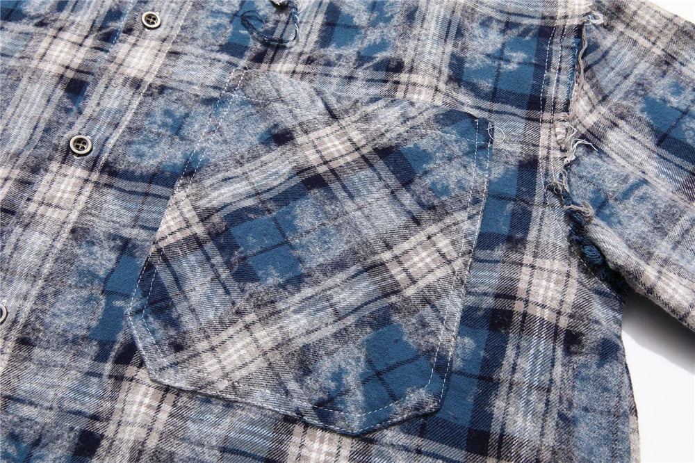 Trapwear Broken heart – Vintage Plaid Shirt 2024 Tie Dyed Tassel T Shirt Long Sleeve