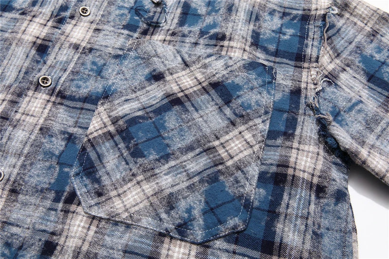 Trapwear Broken heart – Vintage Plaid Shirt 2024 Tie Dyed Tassel T Shirt Long Sleeve