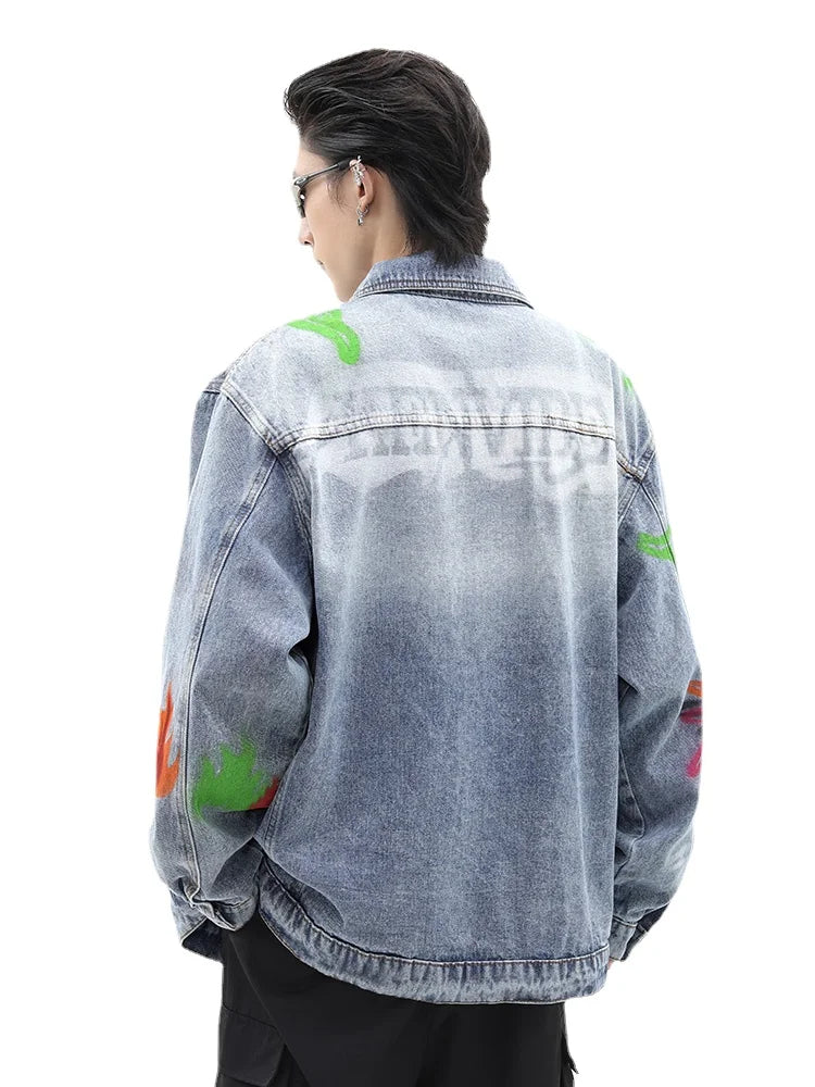 men harajuku graffiti denim jacket and coat fashion hip hop long sleeve jean patchwork outerwear casual streetwear jeans jack - variant style 620f87 for streetwear fashion