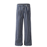 men women american streetwear fashion loose plaid wide leg straight pant boyfriend button down sports casual pants trousers unique default style 1443