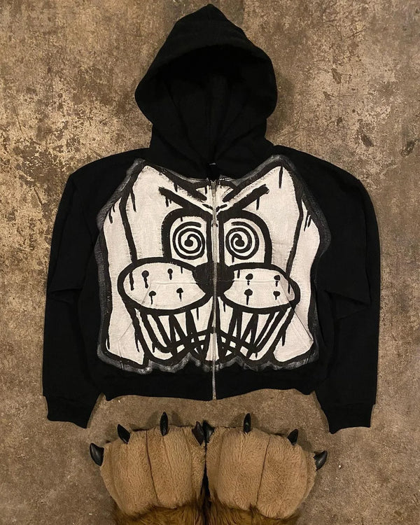 Y2K Womens Clothing Sweatshirt Long Sleeved Pullover Handdrawn Pattern