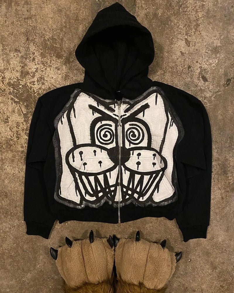 Y2K Womens Clothing Sweatshirt Long Sleeved Pullover Handdrawn Pattern