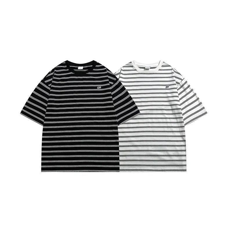 Gothic Vintage print – Summer Striped Short Sleeved New Japanese Casual Cotton Loos