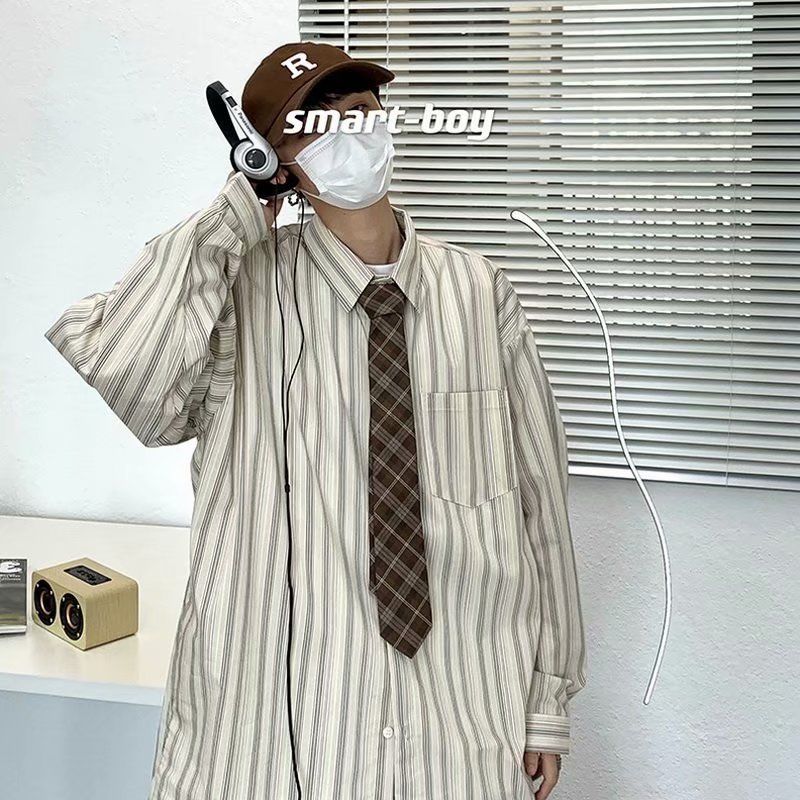2023 Summer New Fashion Striped Shirt Men's Long-sleeved Korean Version Loose Shirt Versatile Casual Jacket Boutique Clothing