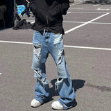 vintage ripped flared jeans blue straight baggy jeans trousers streetwear luxury loose casual distressed denim pants male denim street jeans