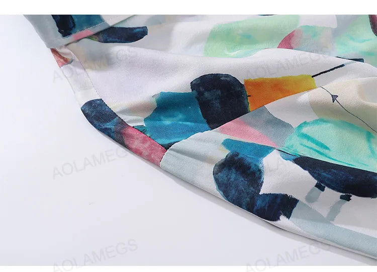 High Street Abstract Colorblock Painting Hawaiian Shirts for Men Autumn Trendy Shirt Oversized