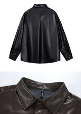 Fashion PU Jacket Shirt Men's Streetwear Oversize Loose Casual Long Sleeve Shirt Coat Plus Size Shirts Blouses for Men Clothes