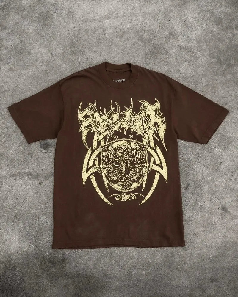 Cyberpunk Anime panel – American Trendy Gothic Dragon Letter Printed Oversized T Shi