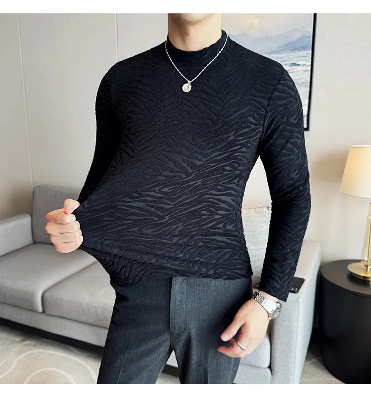 Cyberpunk Crying character – Semi Turtleneck Stretch Slim Fit T Shirt Men Long Sleeve Thi