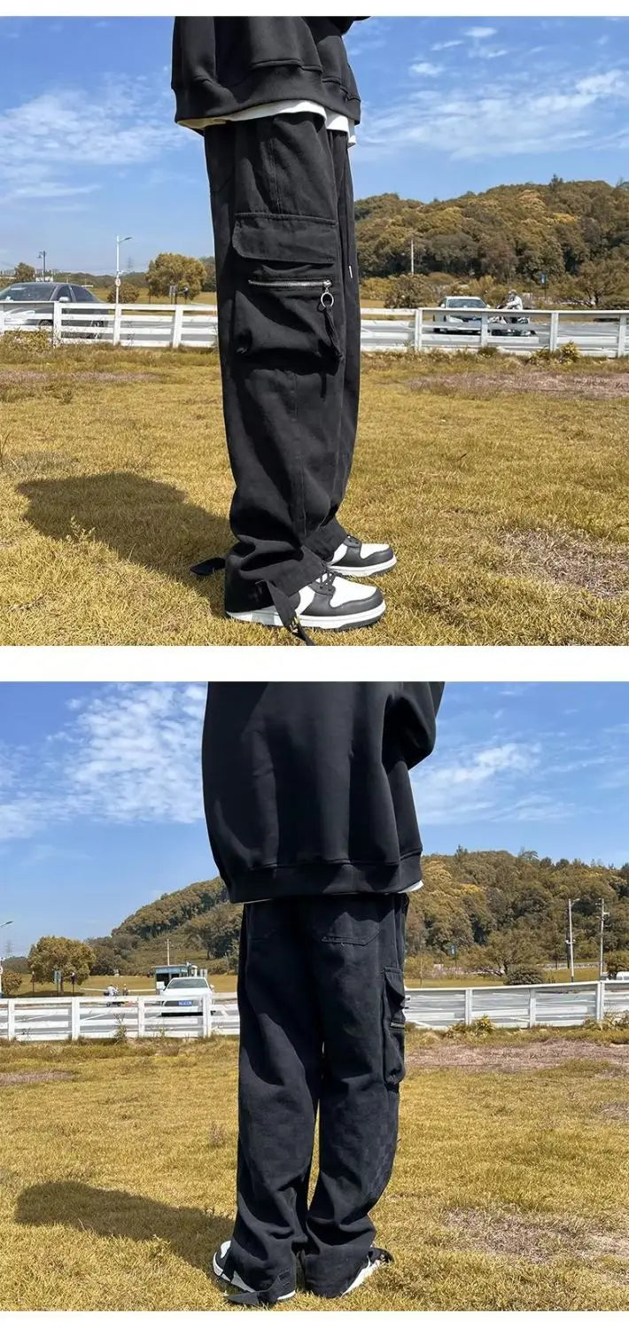 korean street ins overalls men women high street retro personality straight japanese style versatile loose y2k wide leg pants unique default style 3211