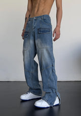 fashion straight denim jean pants unisex casual bottom button open pants high street cargo trousers hip hop zipper joggers men unique joggers style 3236