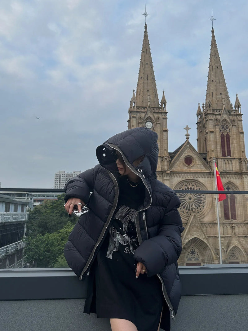 Winter Men's Down Jacket Coat Dark Style Shark Head Masked Zipper Goose Down Warm Regular Down Jacket Coat For Men And Women