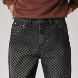 men streetwear fashion hip hop loose casual print black plaid denim pant jeans man vibe straight cowboy baggy jeans trousers unique jeans style 1570