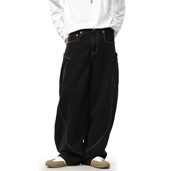 men women streetwear fashion vintage loose casual wide leg denim cargo baggy jeans pants cityboy harem trousers multi-pocket cargos
