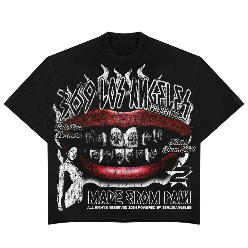 Y2k Aesthetic print tee – Y2K Summer American Street Dark Style Anime Cartoon Print Ov