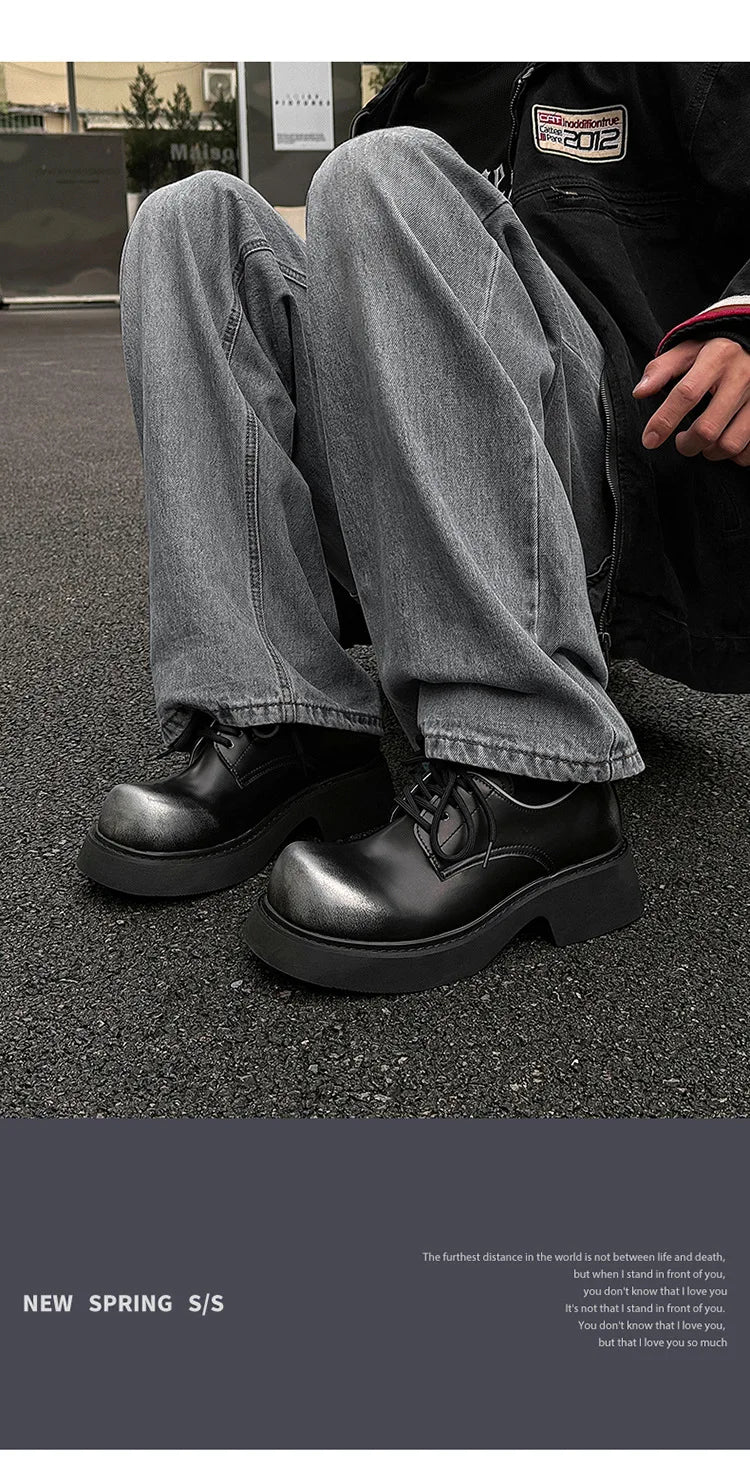 High Street Big Toe Leather Designer Shoes Men Women Streetwear Fashion Hip Hop Vintage Lightweight Casual Increase Derby Shoes