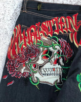 goth hip hop oversized skull embroidery pattern y2k baggy jeans new men and women straight black jeans retro casual denim pants unique jeans style 904