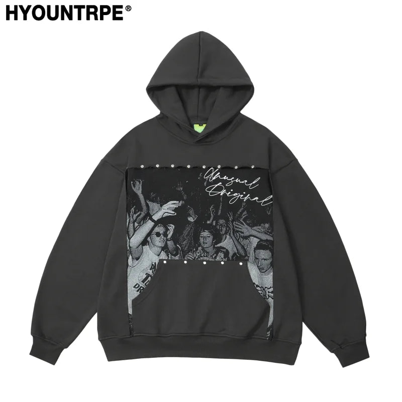 Fashion Punk Rivets Hoodies Pullover Hooded Sweatshirts Harajuku Women