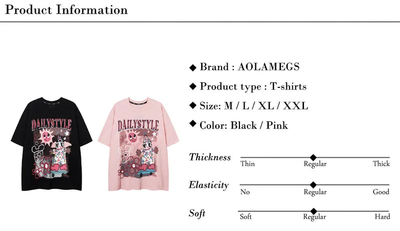 Sadcore Oversized shirt – Men Short Sleeve T Shirts Fun Comic Cartoon Print Tshirt Jap