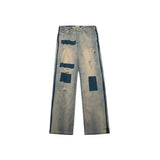 men and women trendy high street retro washed ripped color blocked jeans summer hip hop loose straight leg casual pants y2k urban skinny jeans